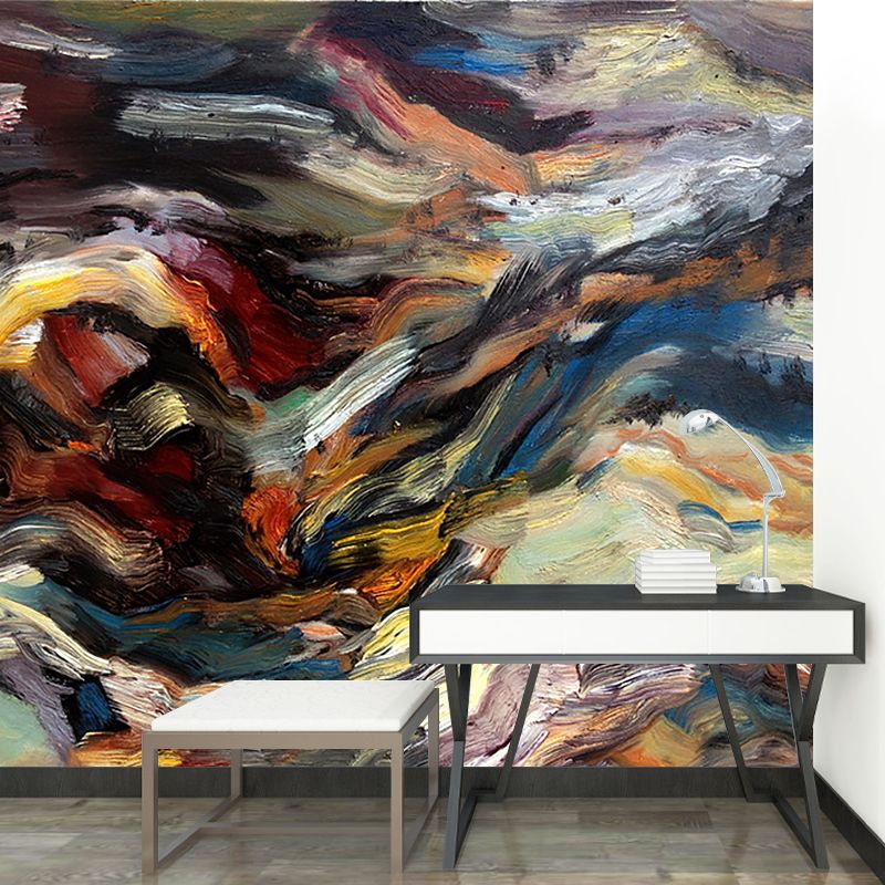 Abstract Brush Stroke Mural Wallpaper Modern Non-Woven Fabric Wall Art in Black-Brown