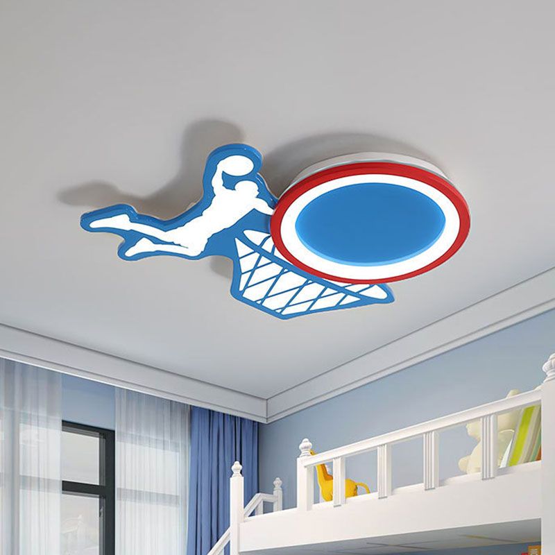 Lámpara LED de techo empotrada para guardería, lámpara empotrada azul para niños con pantalla acrílica de baloncesto, 18 "/22,5" de largo