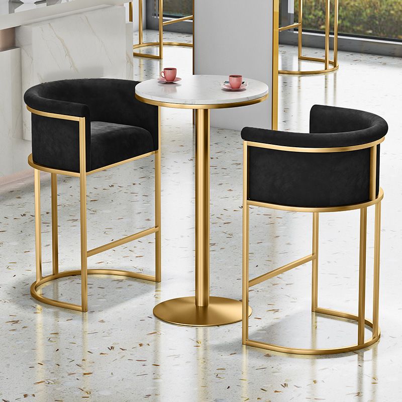 Glam Backrest Armrest Counter Stool Iron Cafe Bar Stool with Velvet Cushion and Pedal