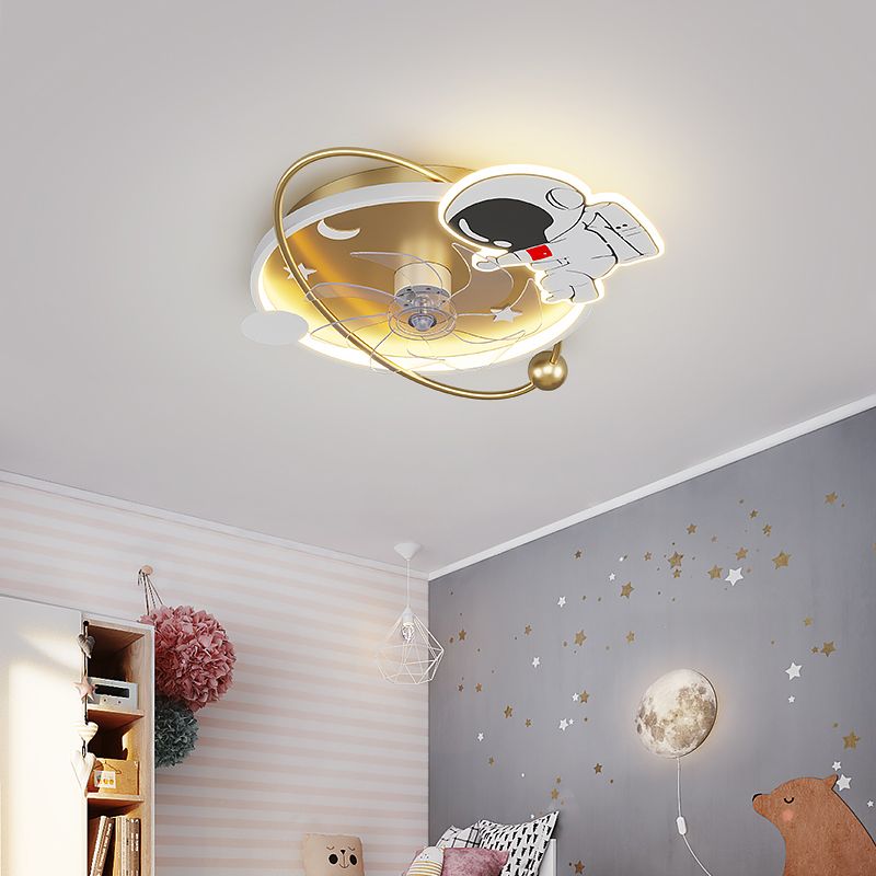 Lámpara de ventilador LED LED de dibujos animados de techo semi de techo de semi descarga para niños