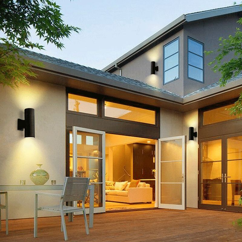 2 Light Cylindrical Wall Sconce Modern Style Metal Wall Lighting for Outdoor