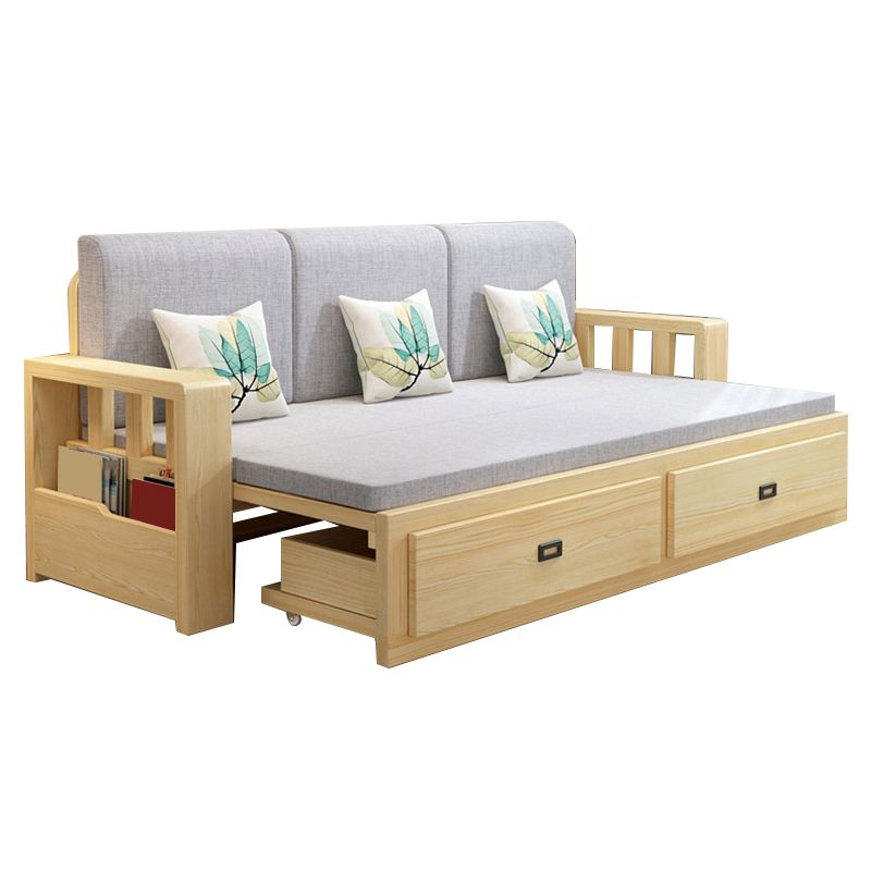Removable Cushions Scandinavian Solid Wood Futon Sleeper Sofa Bed