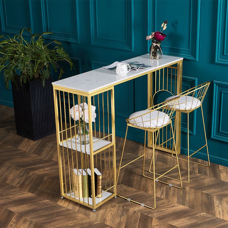 Glam Bar Table Set 1/2/3 Pieces Rectangle Stone Counter Table with High Stools for Kitchen