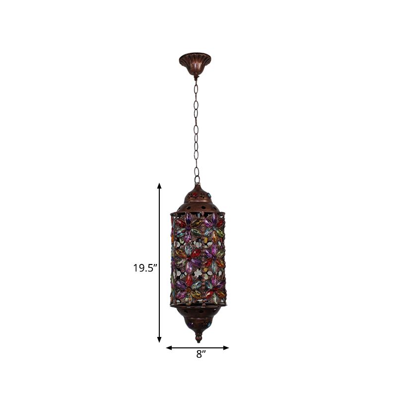 Cylindrical Metal Hanging Pendant Decorative 1 Bulb Living Room Ceiling Lamp in Copper