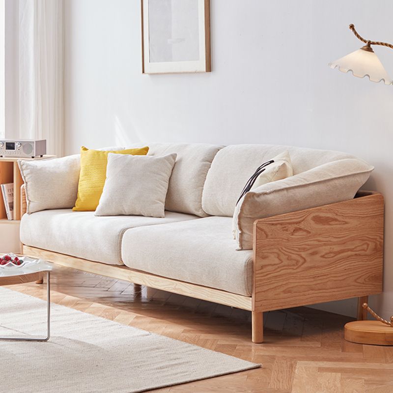 Scandinavian Tuxedo Arm Settee Cotton Blend Standard Sofa with Wooden Legs