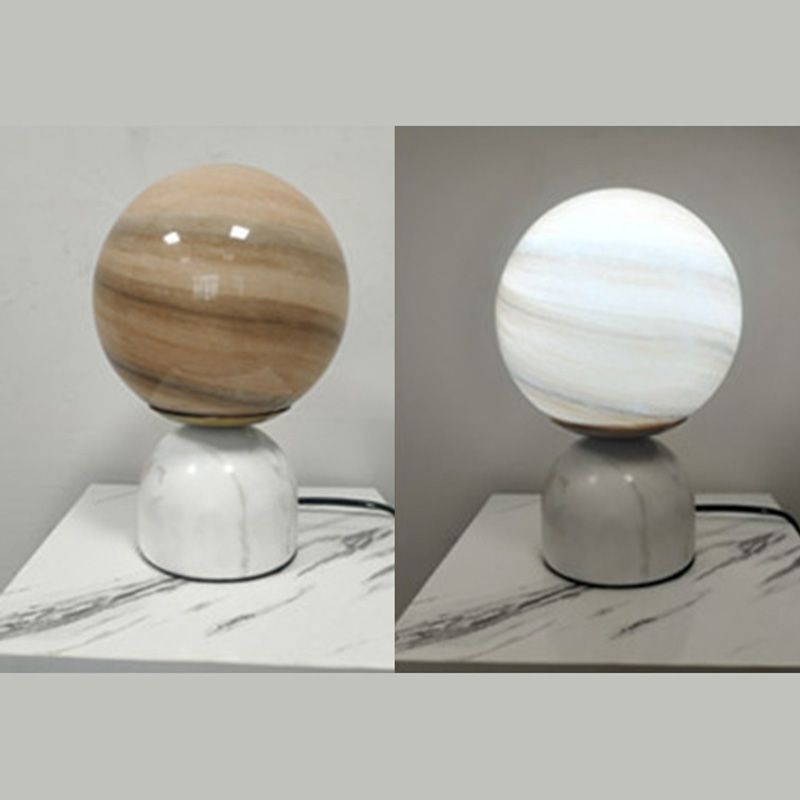 Multicolored Glass Planet Night Lamp Modern 1-Light Table Light with Marble Base