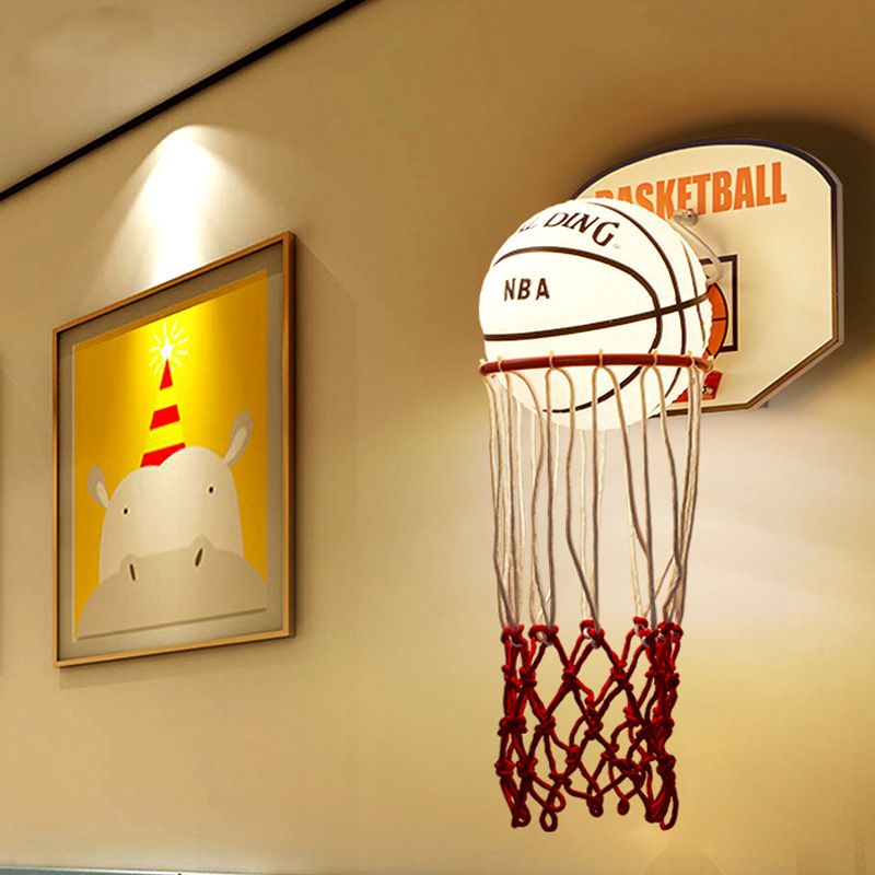 Cartoon mand frame vorm muur licht touw 1 hoofd slaapkamer sconce in rood met basketbal opaal glazen schaduw