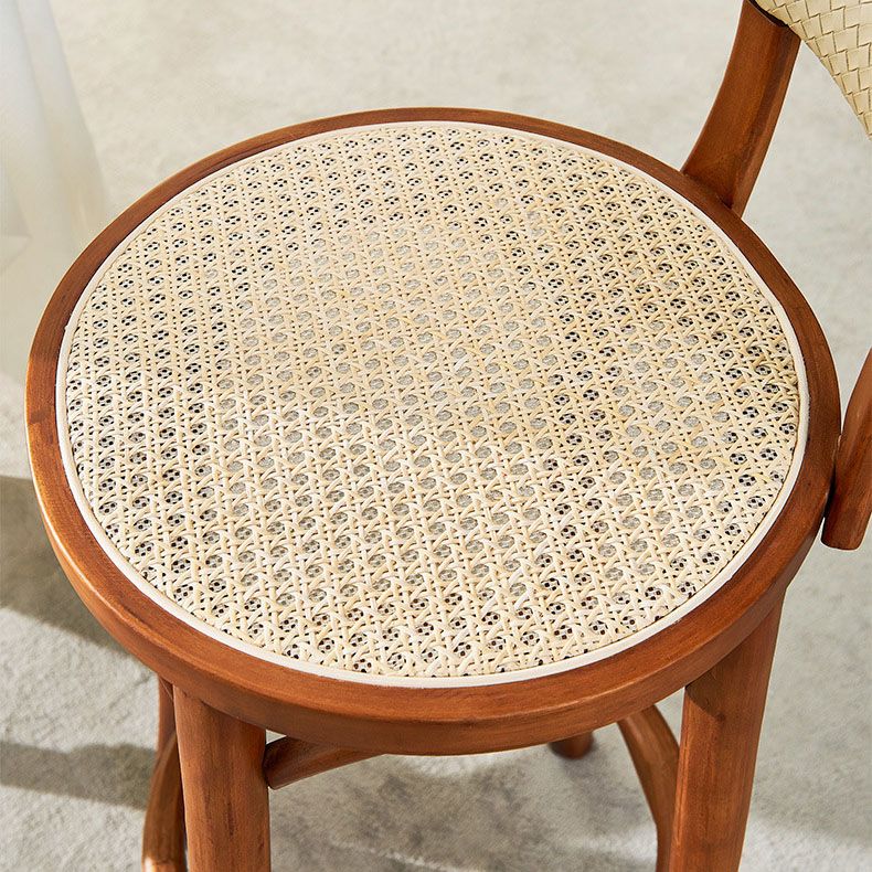 Contemporary Round Footrest Bar Stool Solid Wood Rattan Bar Stool