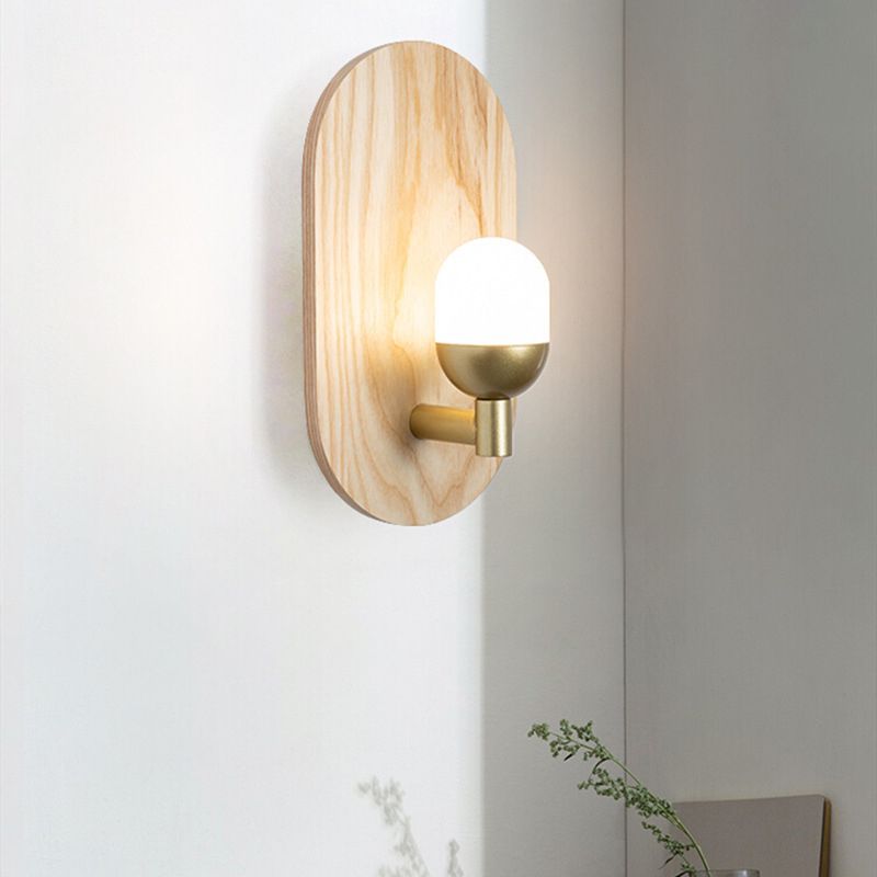 Wood Oval Shape Wall Sconce Modern Style 1 Light Wall Light Fixture in Brown
