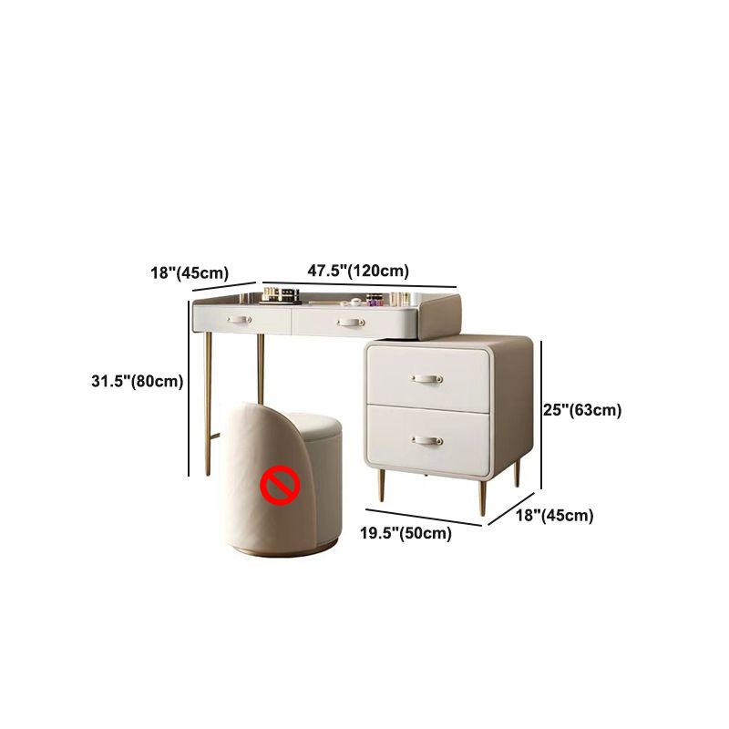 Beige 3/4-Drawers Dressing Table Faux Leather Make-up Vanity Desk