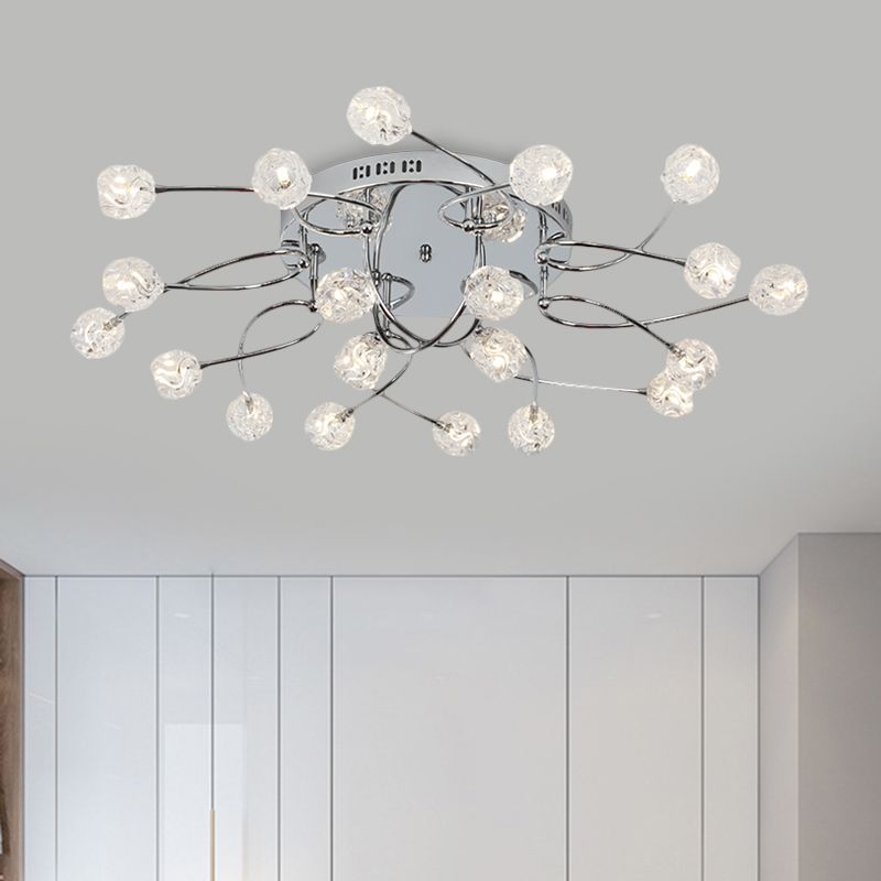 Minimalism Globe Semi Flush Light Beveled Crystal 12/16/20-Bulb Sitting Room Close to Ceiling Lamp in Chrome