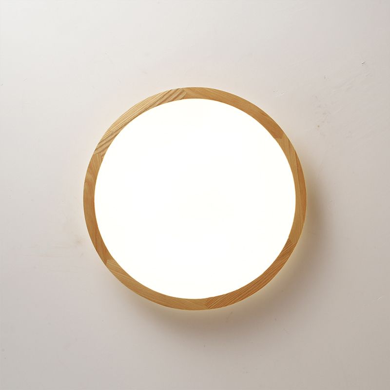 Wood Round Shape Flush Mount Light Modern 1 Light Flush Mount Lighting Fixtures in Brown