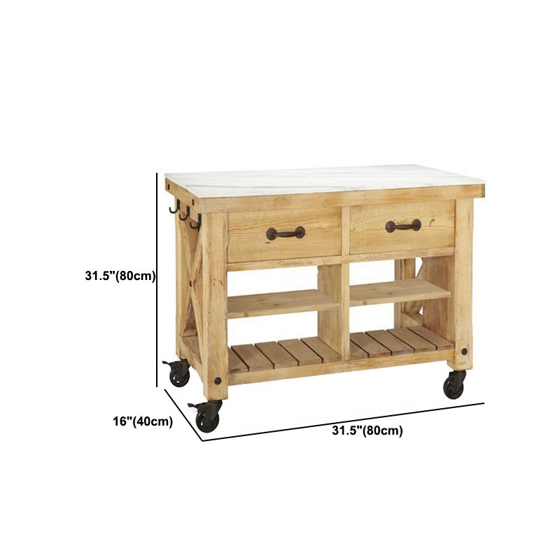 Contemporary Wood Kitchen Trolley Stationary Kitchen Island Table with Drawer