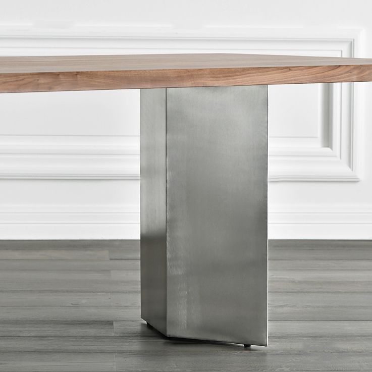 Rectangle Glam Dining Table Solid Wood Brown Fixed Table with Double Pedestal Base