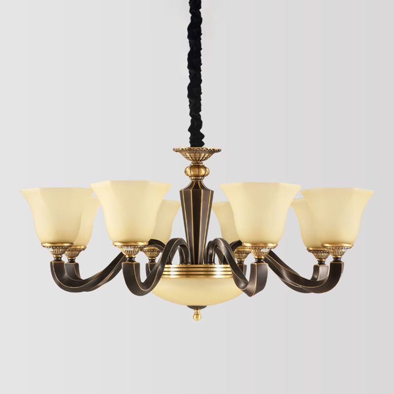 Bell Chandelier Light Fixture Traditional Amber Glass Pendant Lighting for Restaurant