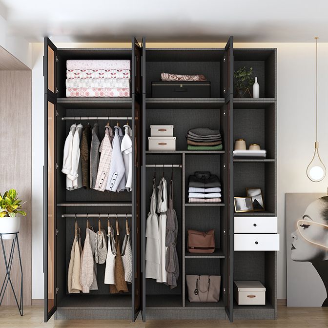 Contemporary Glass Wardrobe Soft Close Door Wardrobe Closet for Bedroom