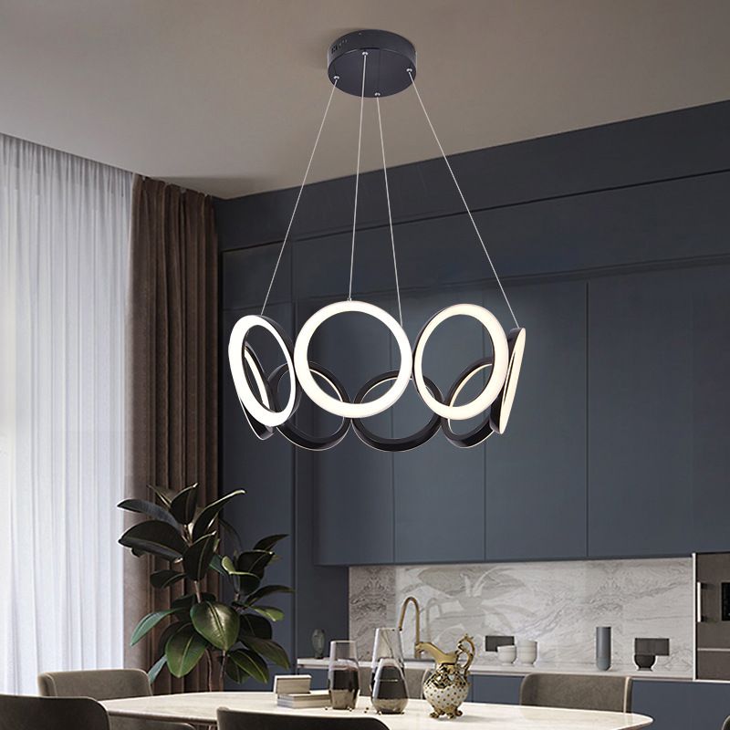 Elektroplate aluminium led kroonluchter in moderne eenvoud acryl circulaire hanglamp in zwart