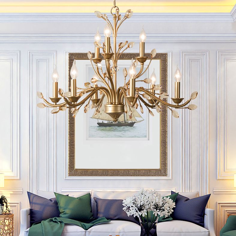 Multi Light Candle Pendant Light with Crystal Decoration American Country Style Metal Chandelier