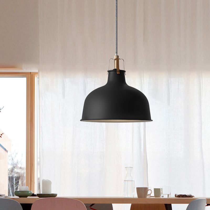 8.5"/13" Wide 1 Head Ceiling Pendant with Dome Shade Metallic Minimalism Living Room Pendant Ceiling Light in Black/White