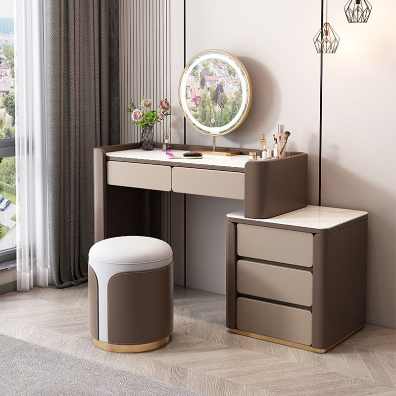 2/5 Drawer Solid Wood Dressing Table Brown Makeup Vanity Desk