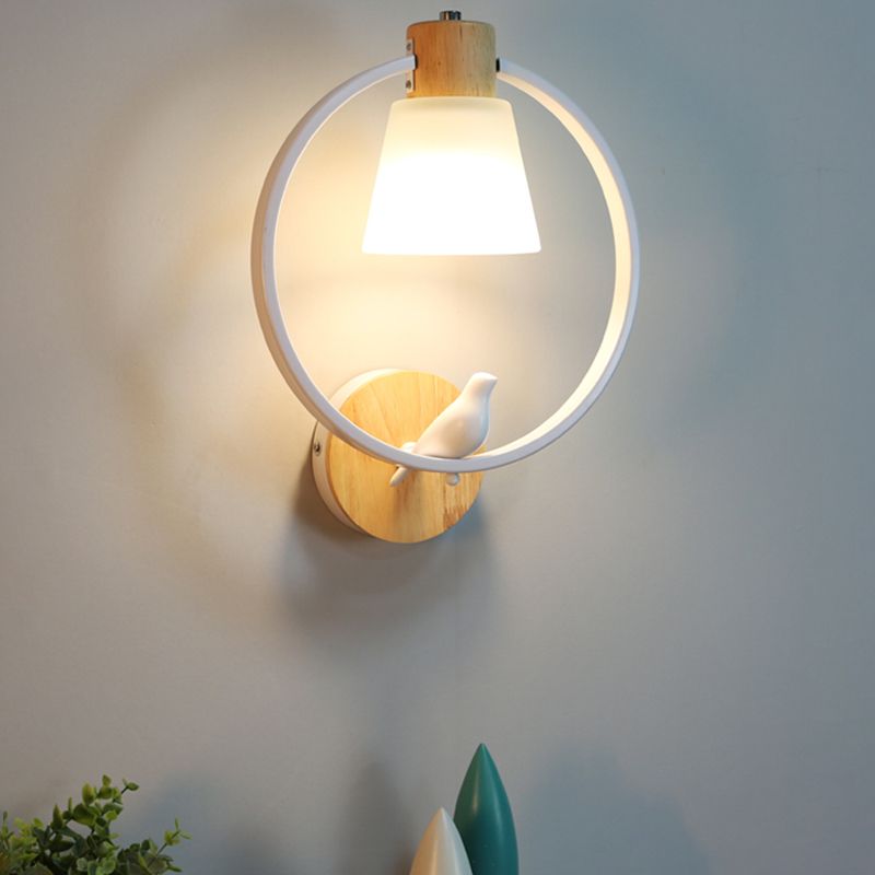 Modern Kids Wall Sconce Geometric Shape Metal Wall Light with Glass Shade for Bedroom