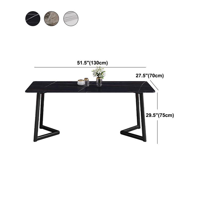 Industrial Sintered Stone Table Restaurant Rectangle Table with Double Pedestal Base