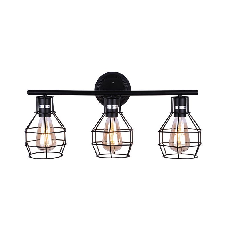 Industrial Torpedo Cage Wall Lamp 3 Lights Metallic Wall Lighting Fixture in Black