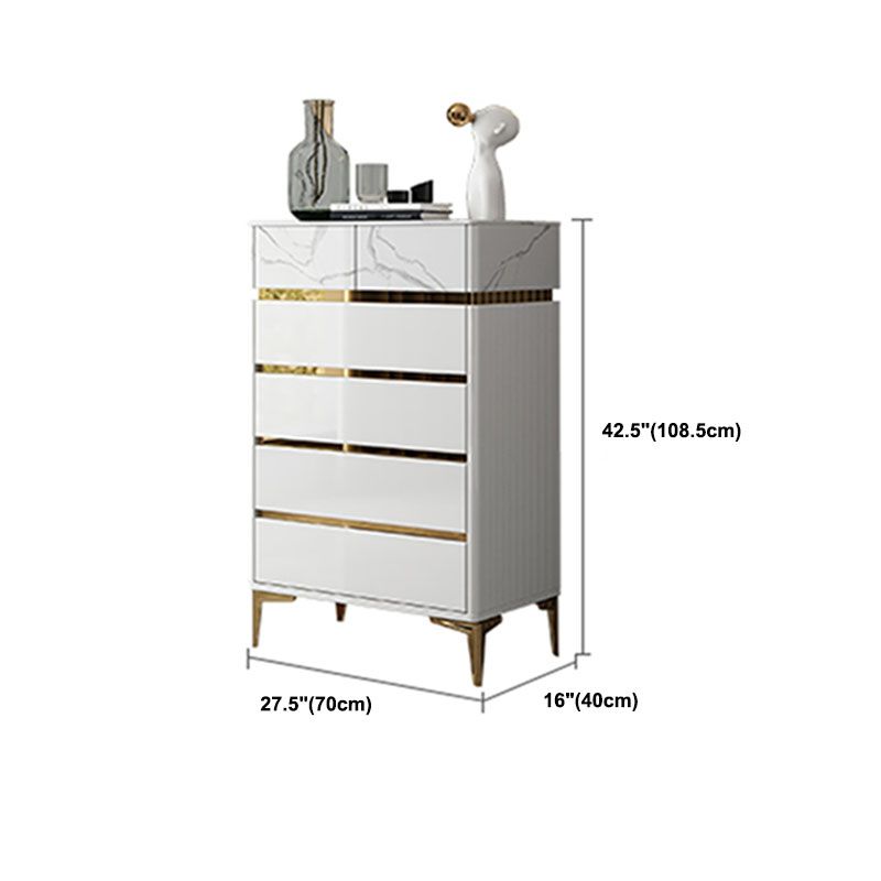 Glam Stone Bedroom Chest 16" Wide Storage Chest in White with Drawers