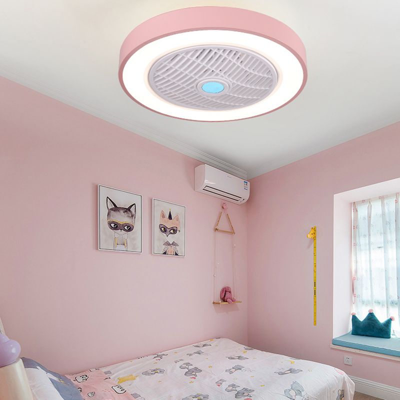 Modern Concise LED Ceiling Fan Light Lacquered Iron Circular Macaron Ceiling Fans with Acrylic Shade