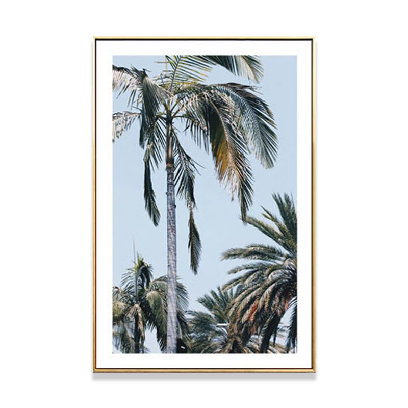 Green Coastal Canvas Wall Art Relaxing Palm Tree Paintings for Parlor, Multiple Sizes