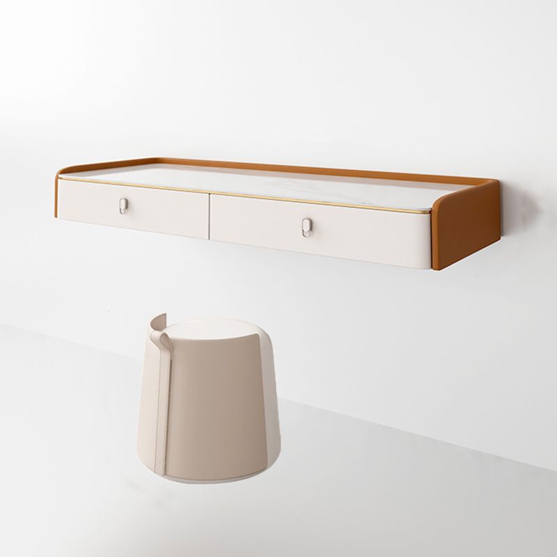 Glam Style Off-white Slate Countertop Wall Mounted with 1/2 Drawer Dresser