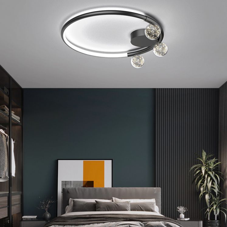 Black Metal Circulaire Flush Mount Light 3-Light LED Ceiling Light Fixture for Living Room