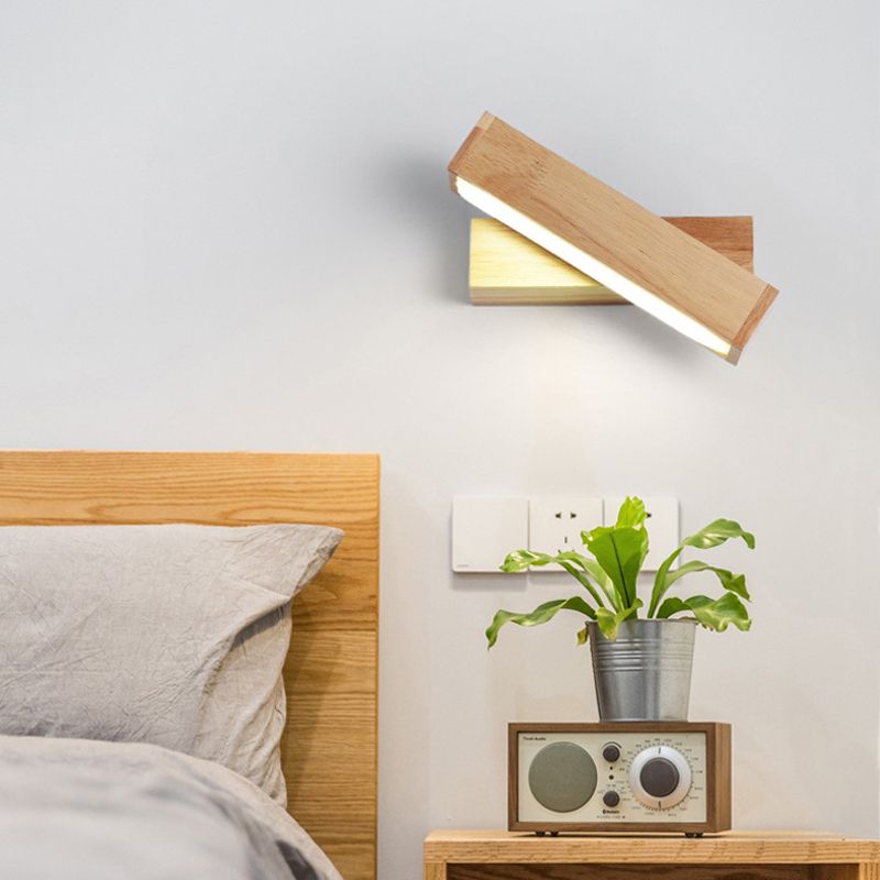 Modern Minimalist Style Rectangular Wall Mounted Light Fixture Wood Sconces for Bedroom