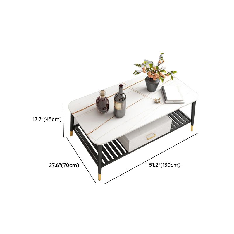 4 Legs Coffee Table Slate Top Coffee Cocktail Table with Shelf