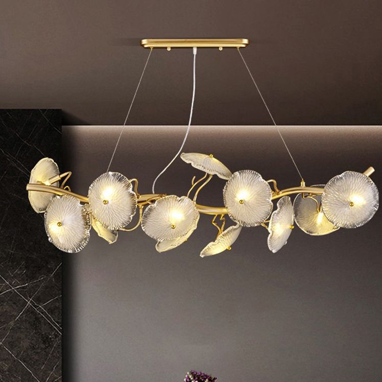 Lotus Leaf Shape Island Light Modern Island Hanging Light with Glass Shade for Dining Room