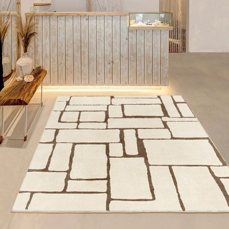 Beige Modern Area Carpet Stripe Pattern Polyester Area Rug Easy Care Washable Rug for Home Decor