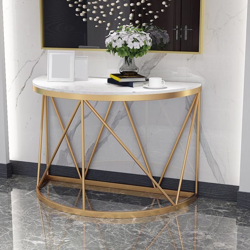 Contemporary Marble Console Sofa Table Half Moon Iron End Table for Hall