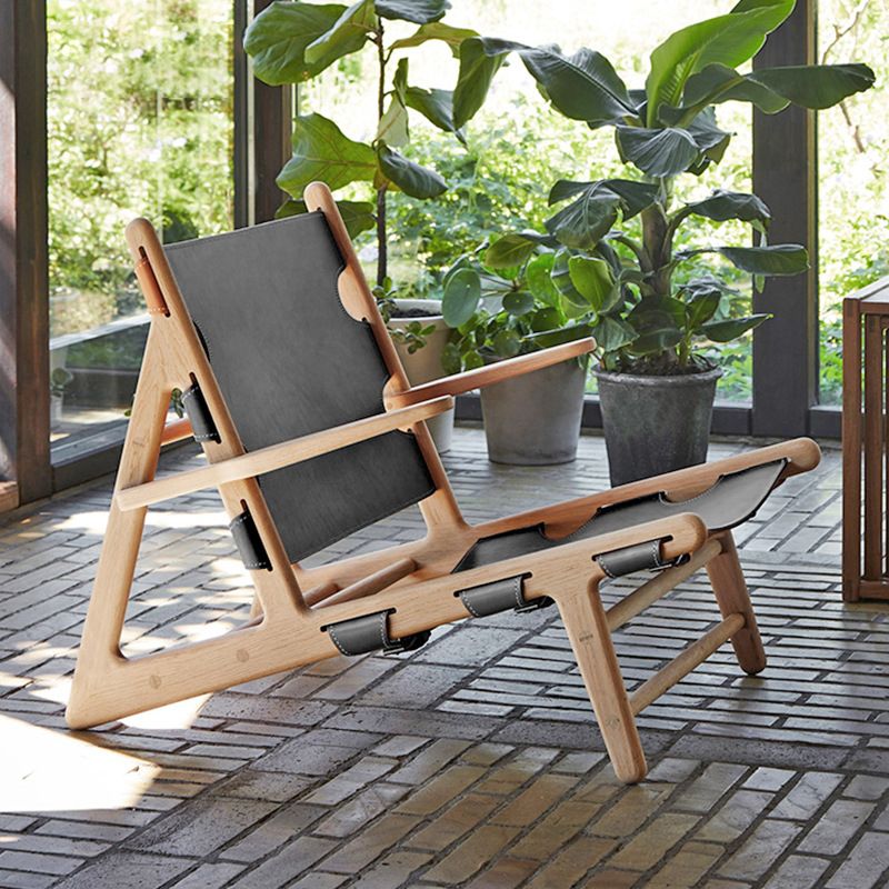 Mid-Century Modern Solid Wood Frame Square Arms Lounge Accent Chair