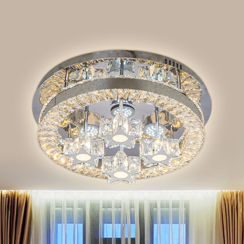 Clear Crystal Semi-Circle/Spiral Ceiling Light Minimalist LED Living Room Flush Mount Fixture in Chrome