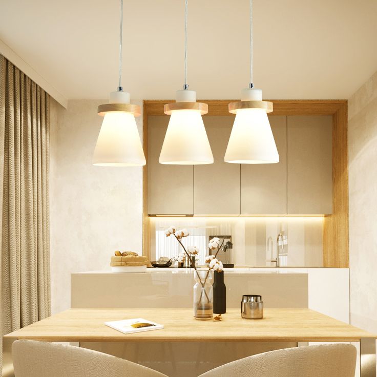 Lámpara colgante de sombra cónica blanca con dosel redondo de estilo simple iluminación colgante de vidrio de leche en blanco para el cargo