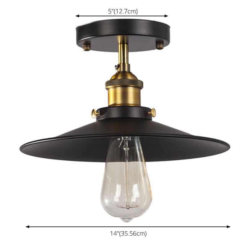 Single Light Retro Industrial Style Mini Ceiling Light with Black Metal Saucer Shade Hallway Aisle Suspension Lighting Fixture