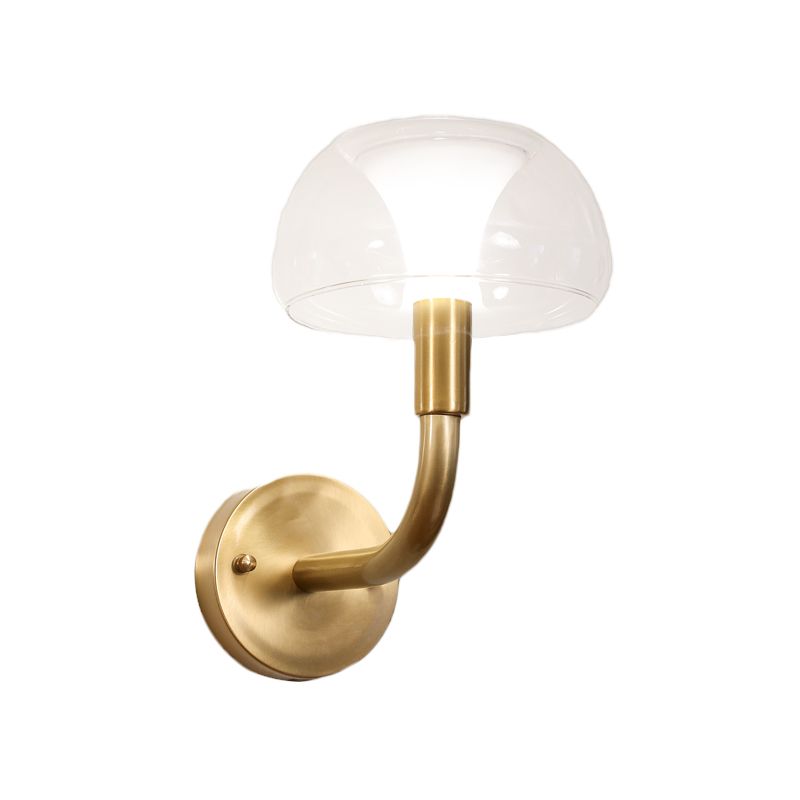1/2 Bulbs Bowl Sconce Light Traditional Brass Metal Wall Mount Lamp with Clear Glass Shade for Bedroom