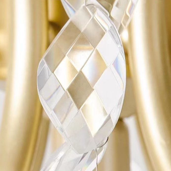 Crystal Leaf Pendant Light Fixture Country Style Living Room Chandelier in Gold