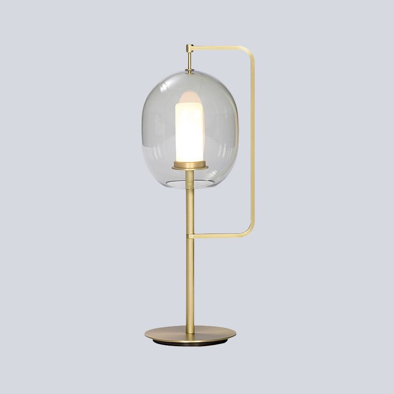 Lampada notturna di 1 luci di soggiorno Simplicity Light Gold Light con tonalità di vetro grigio fumo ovale