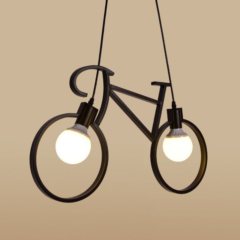 Bicycle Bedroom Pendant Light Metallic 2 Bulbs Art Deco Suspended Lighting Fixture