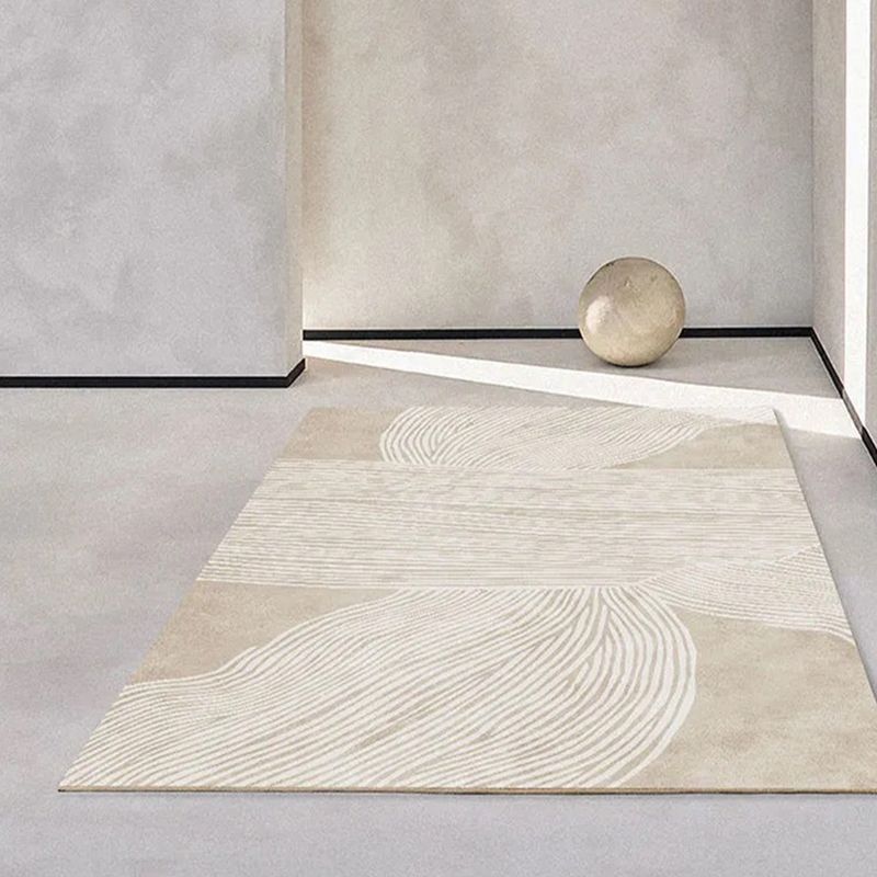 Contemporary Living Room Carpet Apricot Polyster Rug Stain Resistant Area Rug