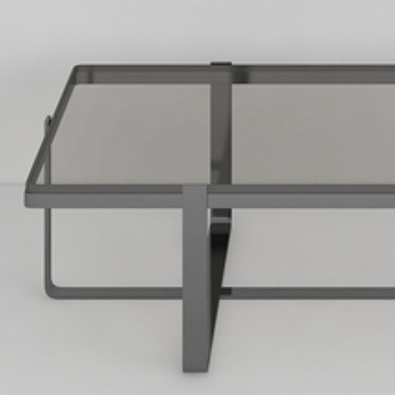 Contemporary Rectangle Glass Top Coffee Table with Steel Cross Base