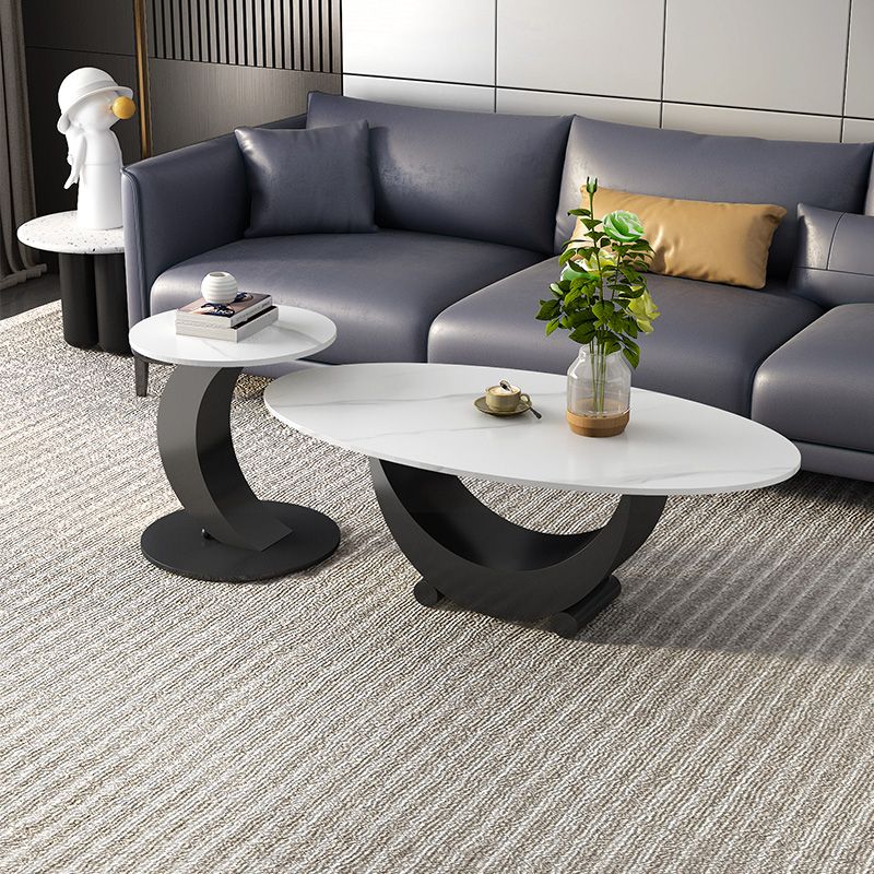 2 Piece Nesting Tables Oval Minimalist Modern Coffee Table Set
