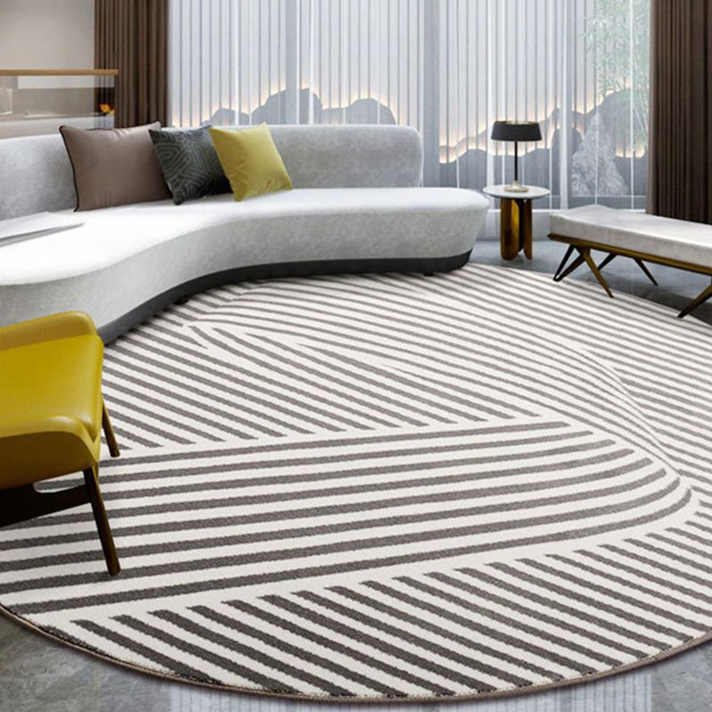 Modern Round Carpet Leisure Striped Pattern Area Rug Polyester Stain Resistant Carpet