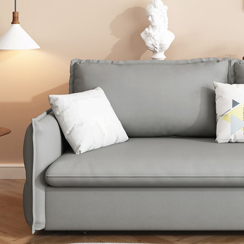 Contemporary Grey Bonded Leather Sleeper Sofa with Storage and Square Arms